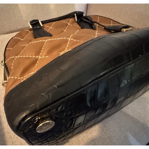 Michael Kors Smythe Small Dome Cross Stich Satchel Walnut Black - Picture 3 of 11